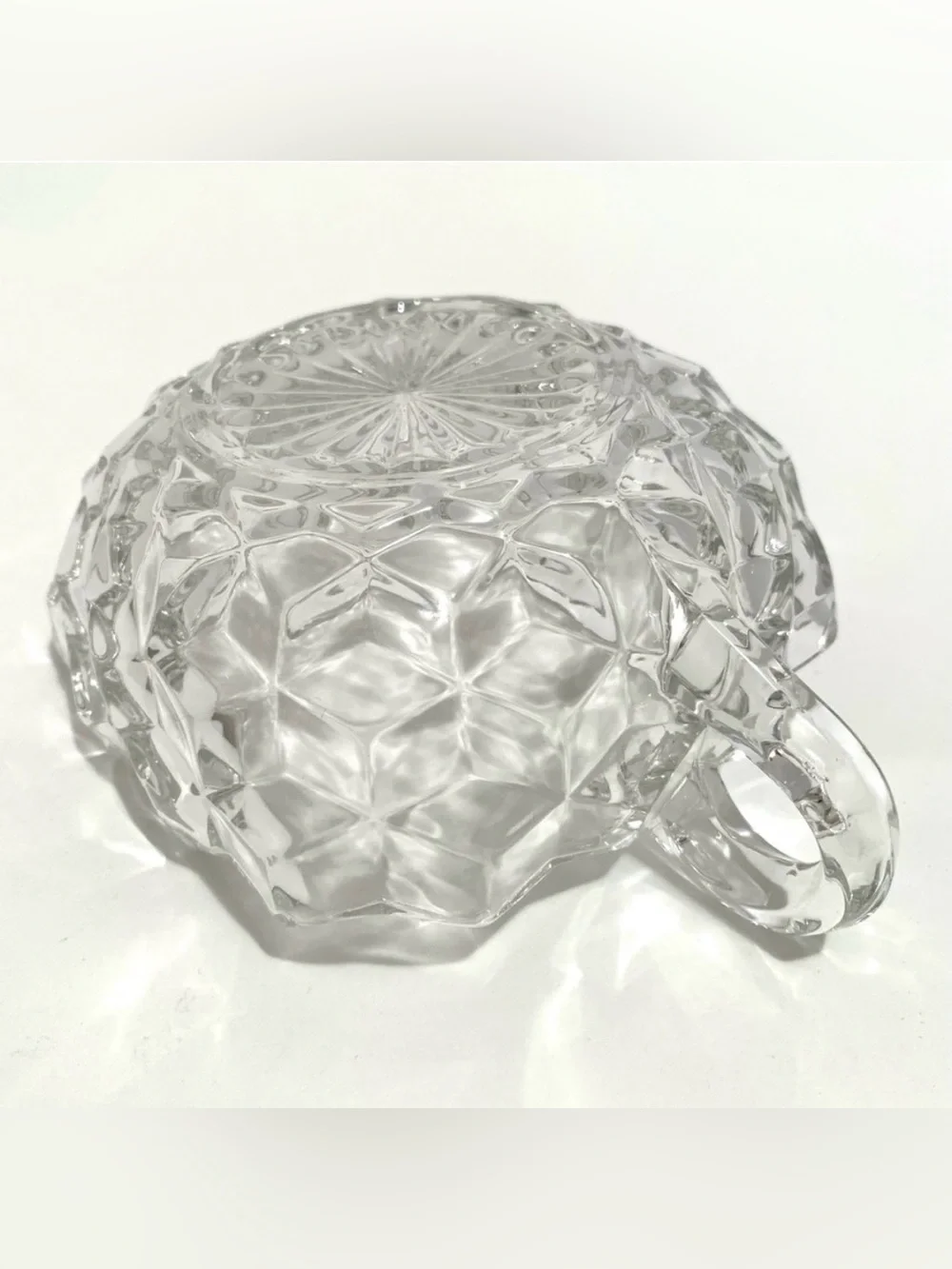 Faceted Clear Pressed Glass Square Nappy Handled 8 Oz. Candy Dish